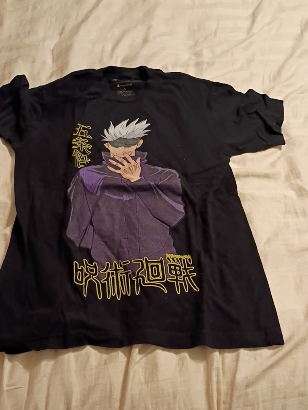 Men's Black Graphic Anime T-Shirt with Purple Design